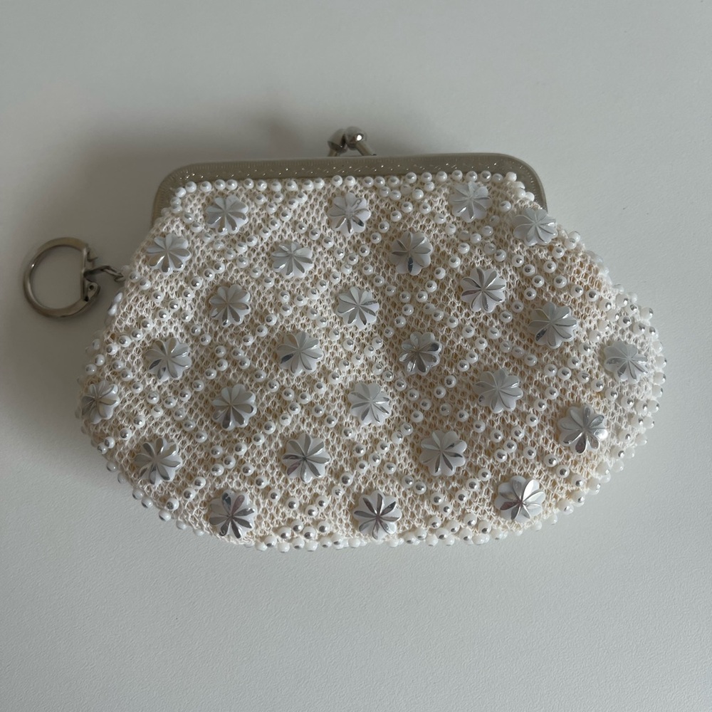 White Beaded Change Purse